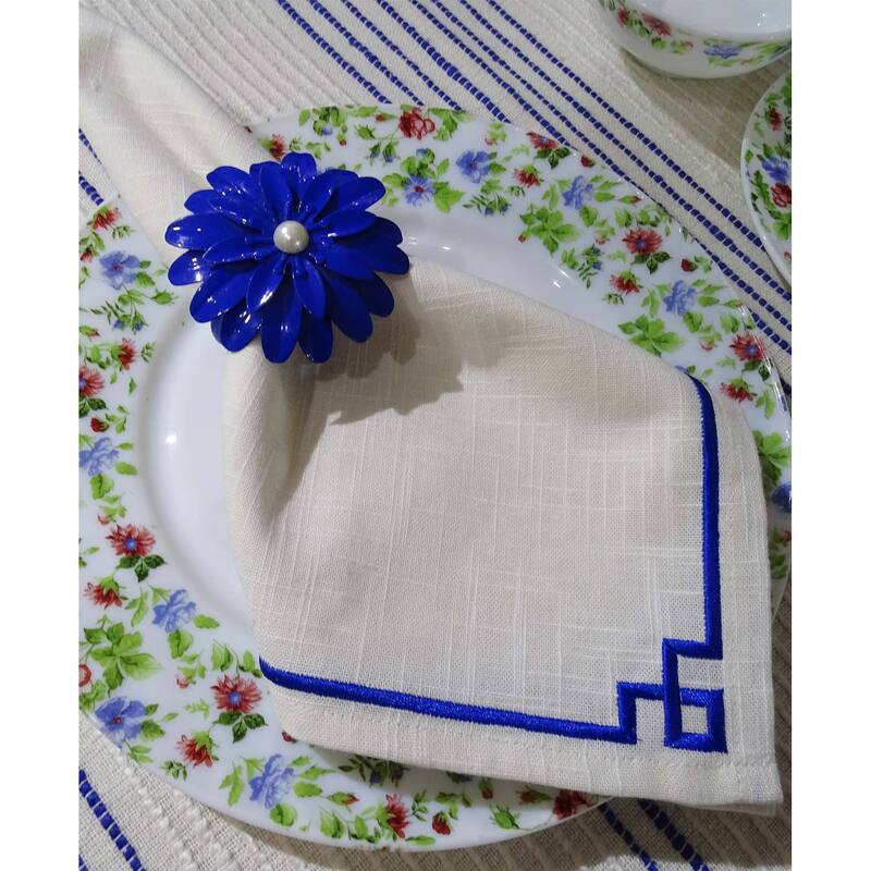 Vibhsa Cotton Napkins set of 4 for Dining Table Blue Embroidered 20"x20"
