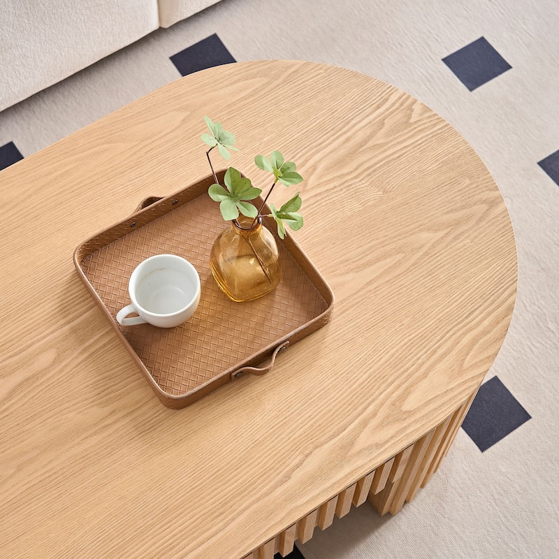 Medieval Modern Coffee Table Oval Coffee Table with Drawers and Hand-Carved Relief, for Living Room‌