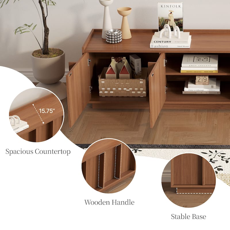 78.74" Modern TV Stands with Brown Wood Grain,Mid Century Media Console With 4 Cabinets