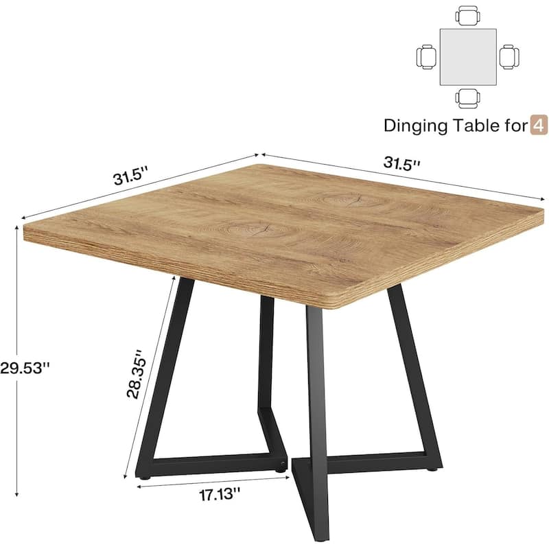 31.5” Square Dining Table for 4 with Metal Base for Dining Room
