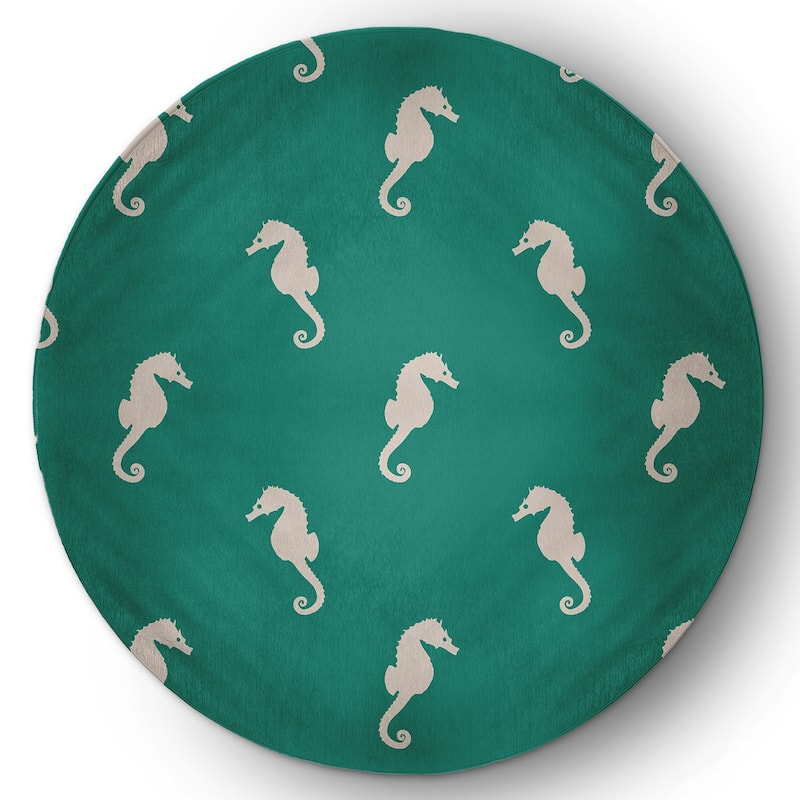 Sea Horses Beach Style Chenille Area Rug - Kelly Green - 5' Round