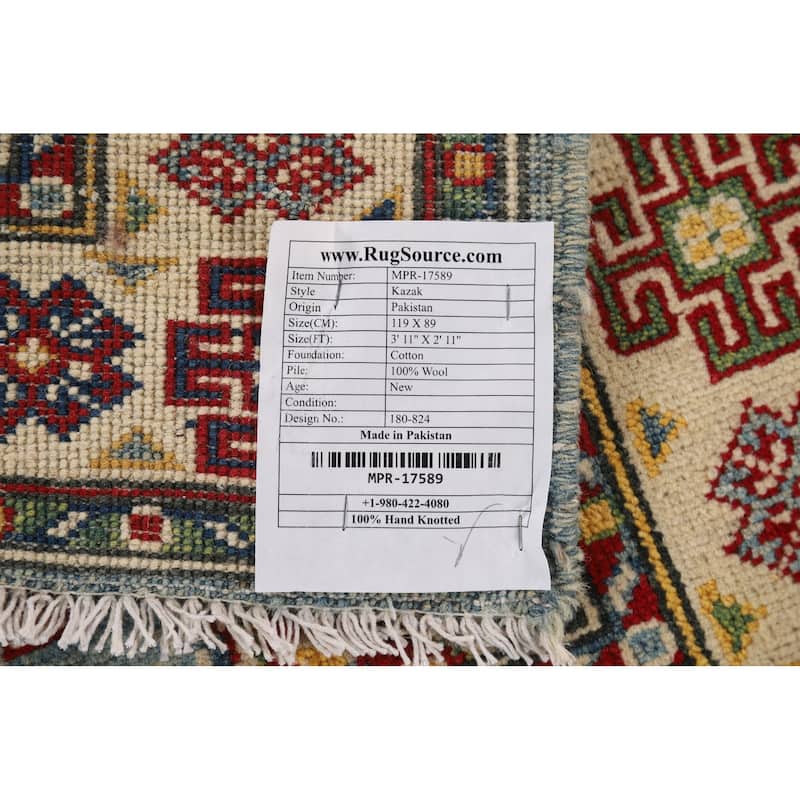 Light Blue Kazak Foyer Rug Hand-Knotted Traditional Wool Carpet - 2'11" x 3'11"