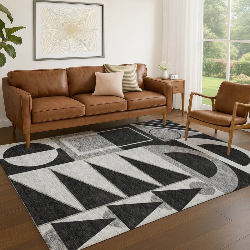 Machine Washable Indoor/ Outdoor Modern Crowley Chantille Rug