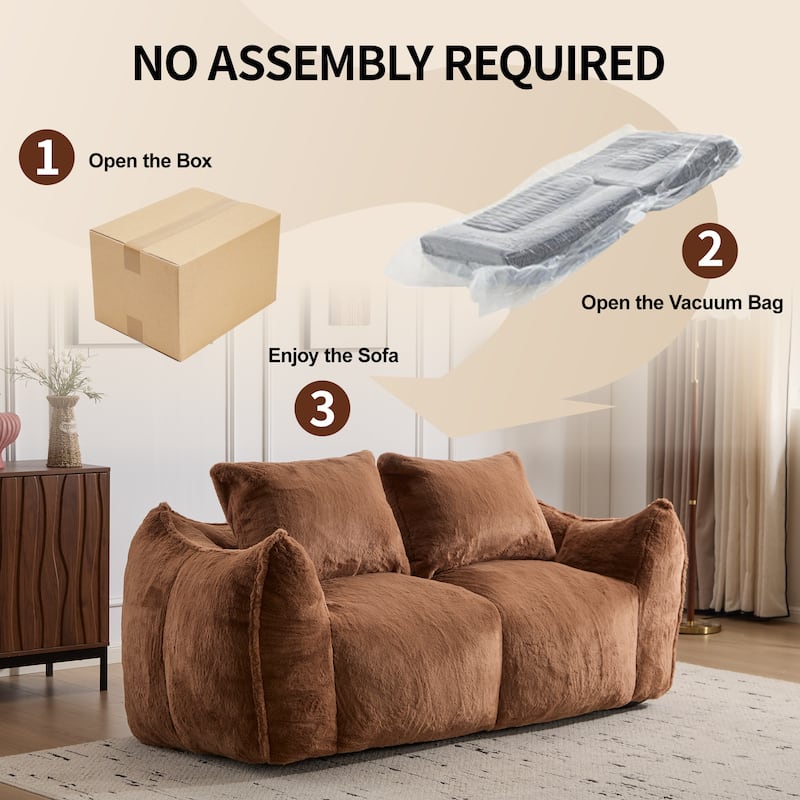 Giant Lazy Bean Bag Couch Chair Ultra Soft Fluffy Loveseat Sofa Chaise Lounge Indoor Cozy Faux Fur Reading Chair with Pillows