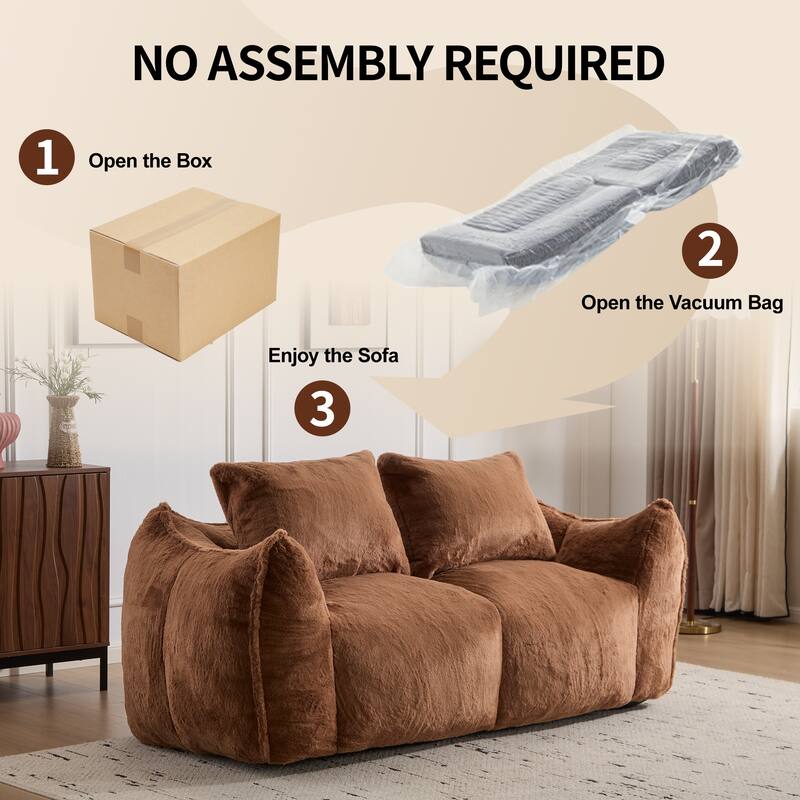 Oversized Bean Bag Sofa Reading Chair, 2-Seater Giant Bean Bag Couch with Pillows, Loveseat Chaise Lounge Sofa Chair