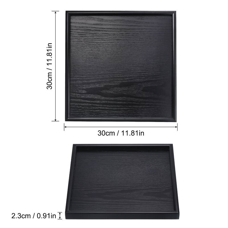 Wood Serving Tray Square Decorative Platter Home Kitchen Table, Black - 12 Inch