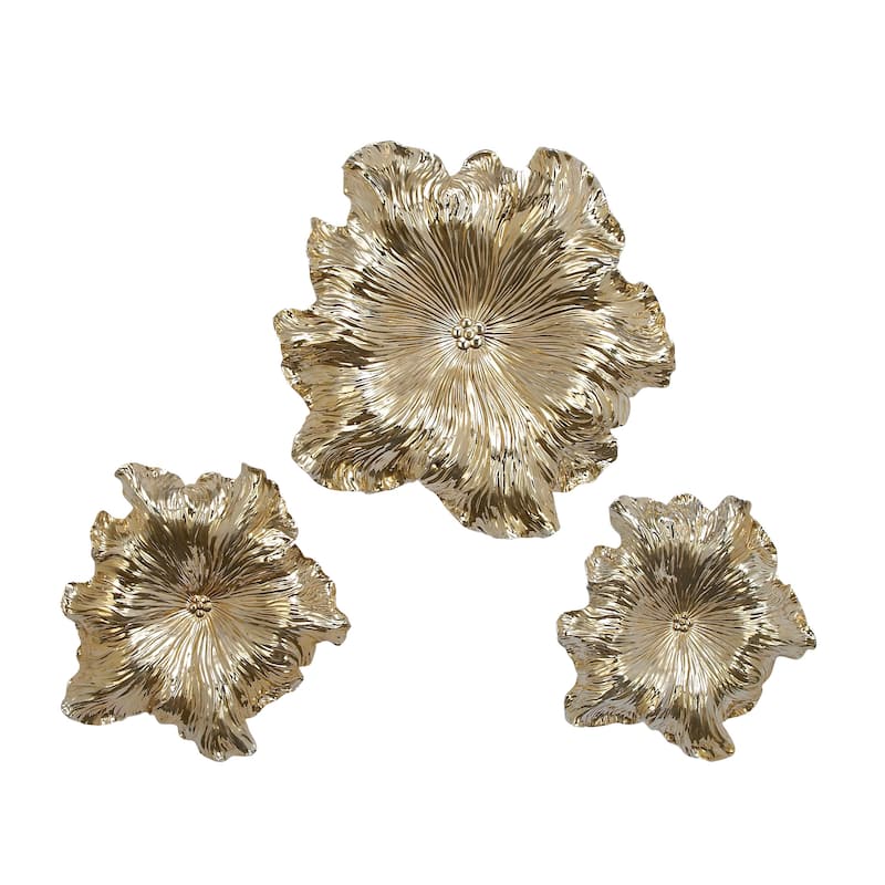 Gold Polystone 3D Floral Home Wall Decor (Set of 3)