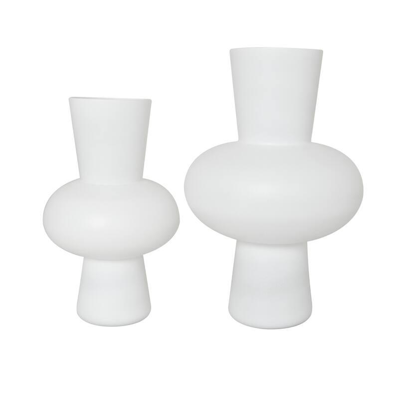 Glass Trumpet Decorative Vase with Wide Rounded Center - Set of 2 Black or White - Roche River Decor