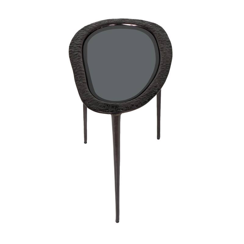 Black Aluminum Metal Abstract Oval Shaped Accent Table with Shaded Glass Top