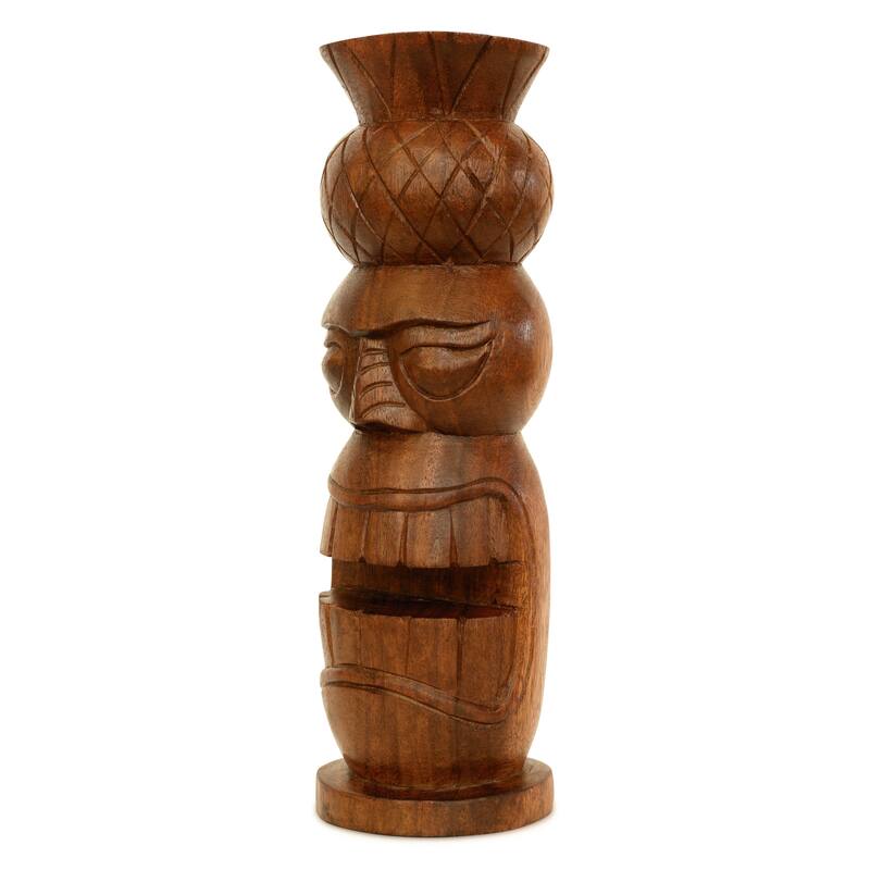 Handmade Wooden Primitive Pineapple Head Tribal Statue Sculpture Tiki Bar Totem Handcrafted Gift Home Decor Accent Figurine