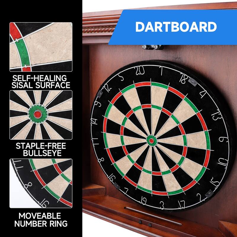 GSE™ Premium Solid Wood Dart Board Cabinet Set with Sisal/Bristle Dartboard and 6 Steel Tip Darts
