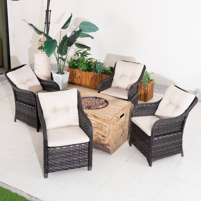 5-piece Outdoor 50,000 BTU Terrafab Composite Fire Pit Table Set with 4 Chairs