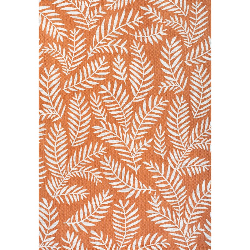 JONATHAN Y Galon Palm Frond Indoor/Outdoor Area Rug - 8 X 10 - Orange/Cream