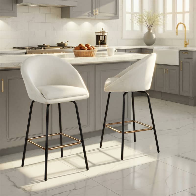 Porch & Den Livesey High Back 26" Counter Stool with Metal Legs & Square Footrest (Set of 2)