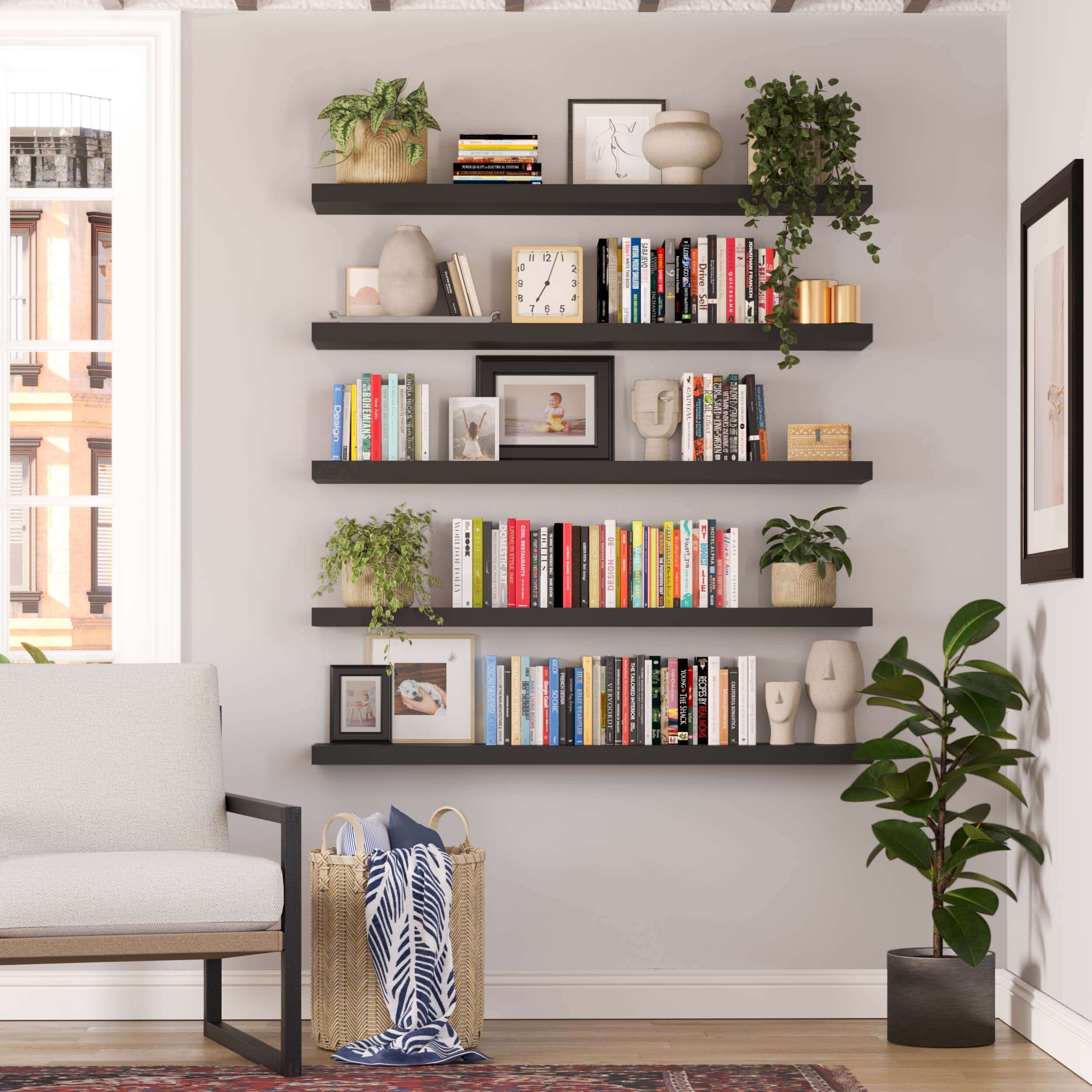 Wallniture Ronda 60 inch Floating Shelf Wall Shelves for Living Room Floating Bookshelves for Wall Black Shelf On Sale Bed Bath Beyond 40204045