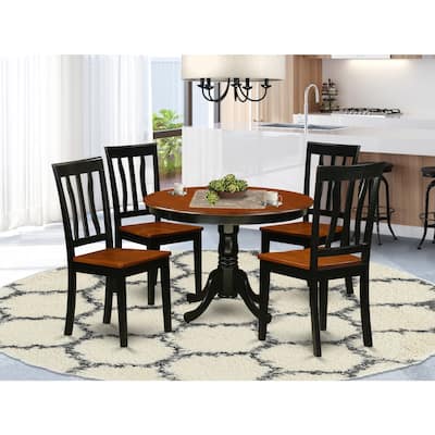HomeStock 5-Pc Black and Cherry Finish Solid Wood Top Dining table with 4 Chairs