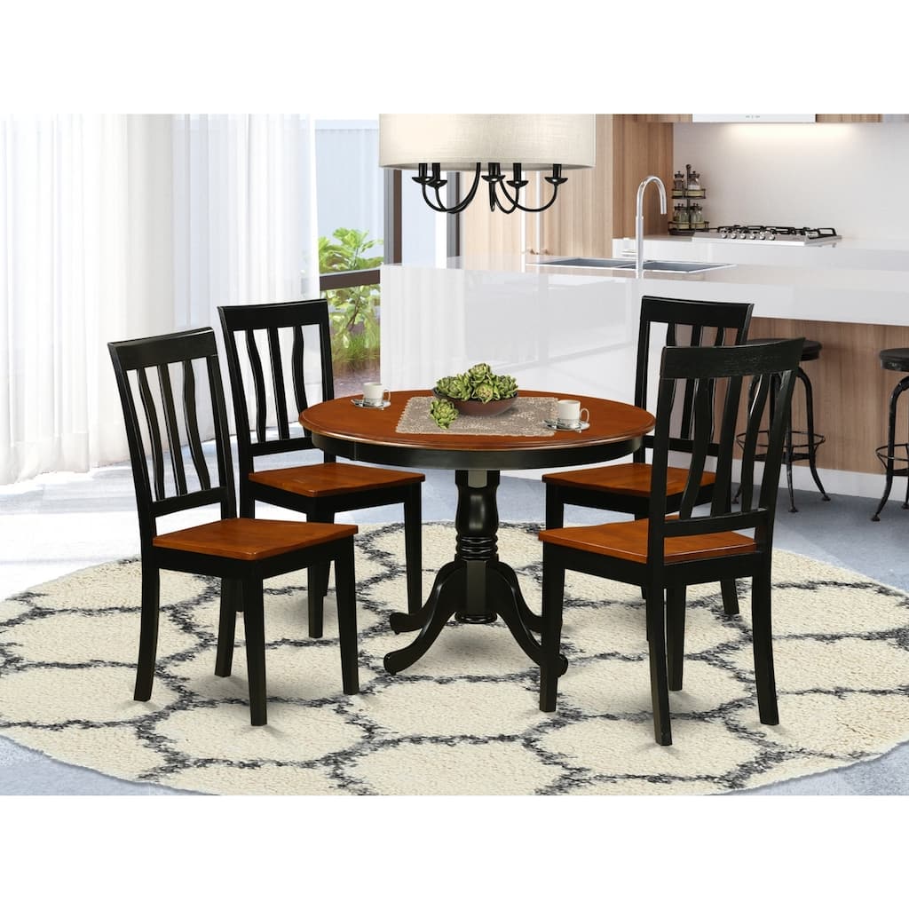 HomeStock 5-Pc Black and Cherry Finish Solid Wood Top Dining table with 4 Chairs