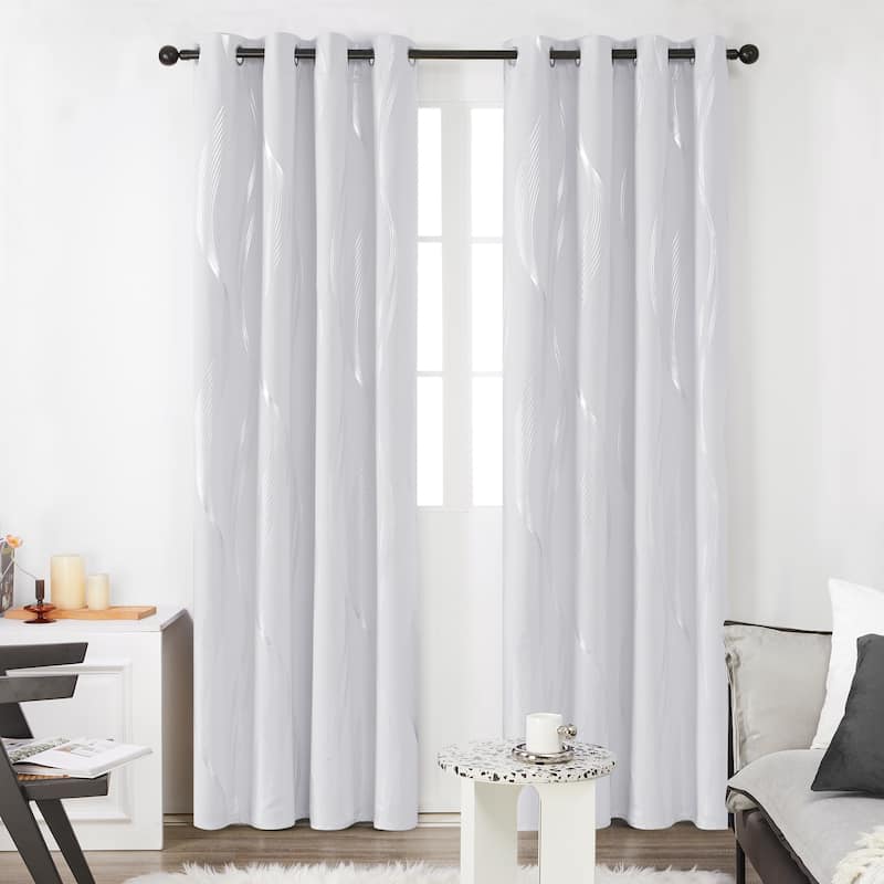Deconovo Silver Wave 52 Width Curtain Panel Pair (2 Panel) - W42"x L45" - Light Greyish White