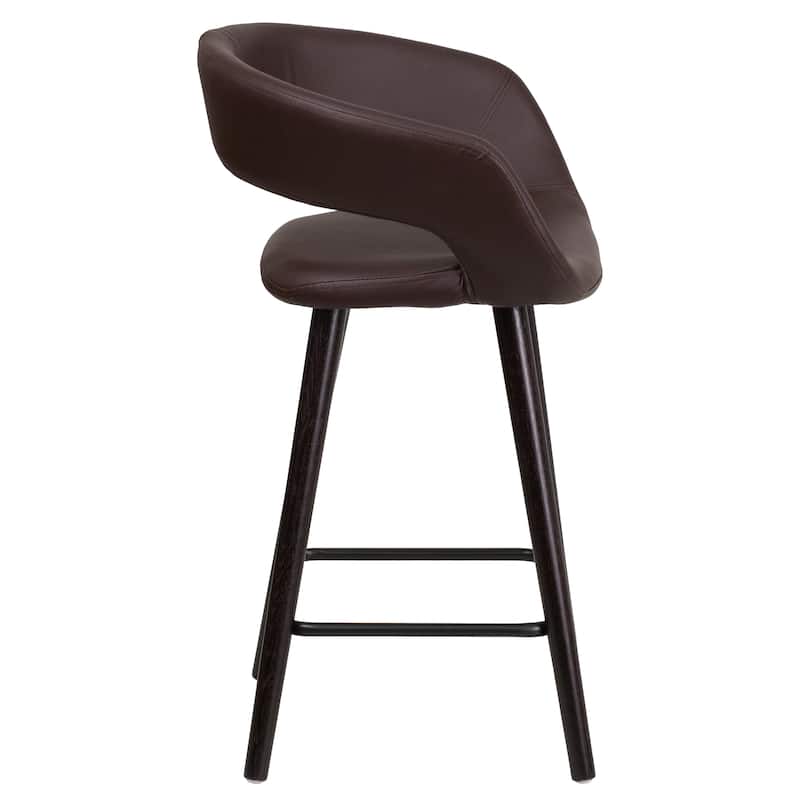 Contemporary Rounded Back Counter Height Stool with Wood Frame - 22"W x 19"D x 33.25"H