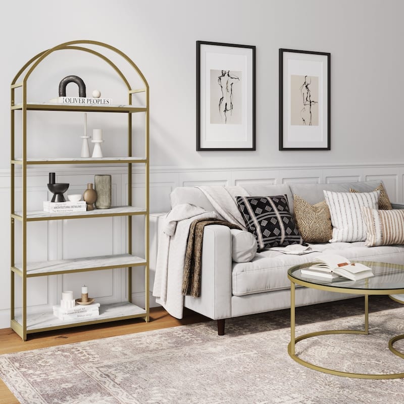 Nathan James Haven 5-Shelf Etagere Bookshelf with Arch Top
