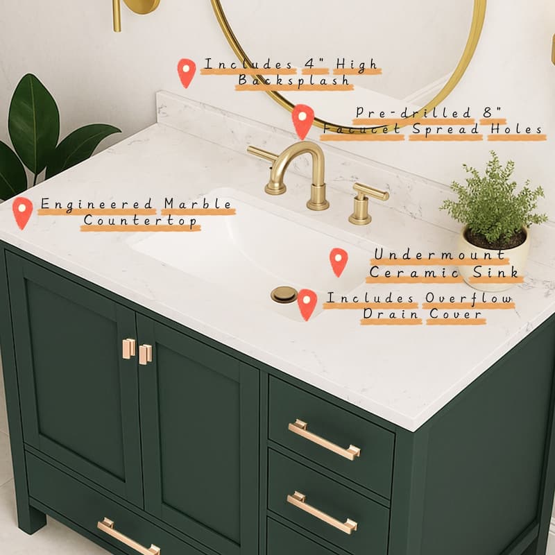 Prismora 42 inch Bathroom Vanity Set in Juniper Green, Middle Sink