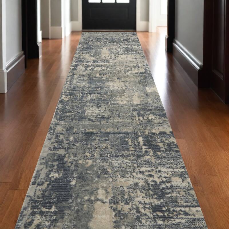 Power Loomed Abstract Modern Area Rug - 120' X '26' X '0.32 - 120' X '26' X '0.32 - Cream/Onyx - Runner