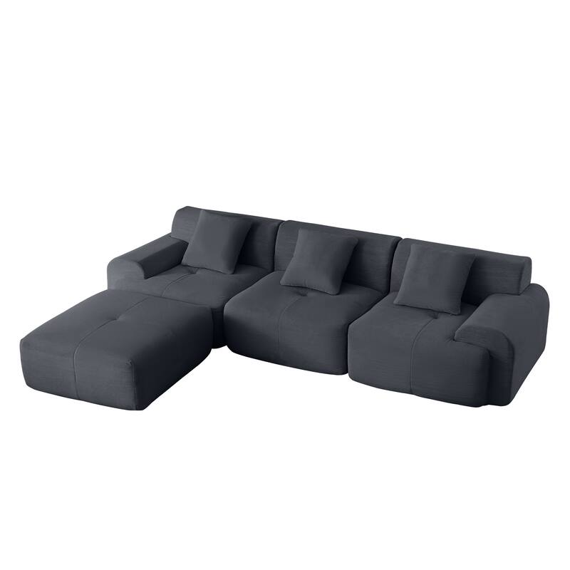 Modular Sectional Sofa, 102 Inch L Shaped Couch Set for Living Room, 3-Seater Comfy Cloud Couches with Ottoman, DIY Combination