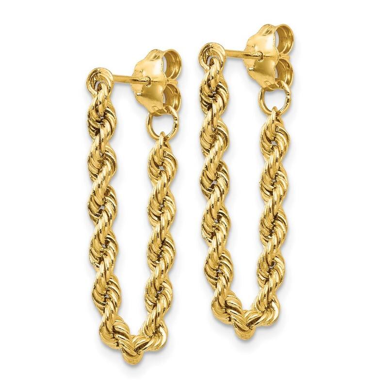 Curata 10k Yellow Gold 28x8mm Front/Back Rope Chain Post Earrings