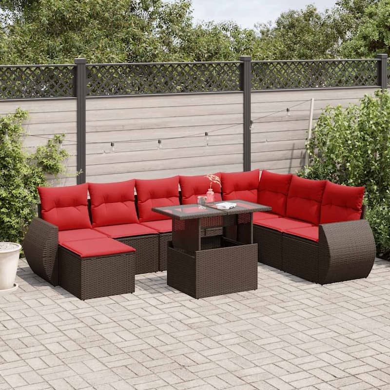vidaXL Patio Sofa Set with Cushions and Table Outdoor 9 Piece Poly Rattan - 24.4 x 24.4 x 27.2
