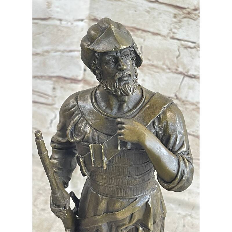 Mid Century French Renaissance Soldier Holding A Gun Bronze Sculpture Figurine