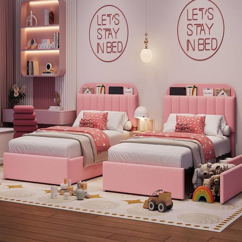 Bed Frame with 2 Drawers, Boucle Upholstered
