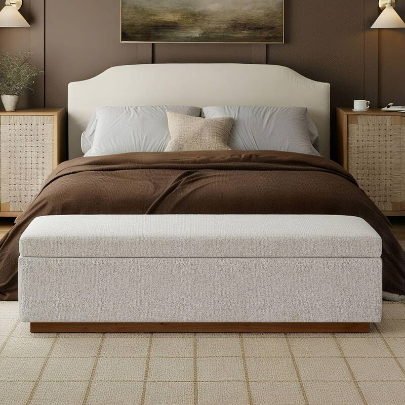 Modern 60" Chenille Weave Upholstered Storage Bench