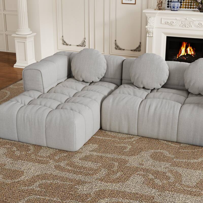 103" L-Shaped Chenille Sectional Sofa with Left Recliner & Pillows