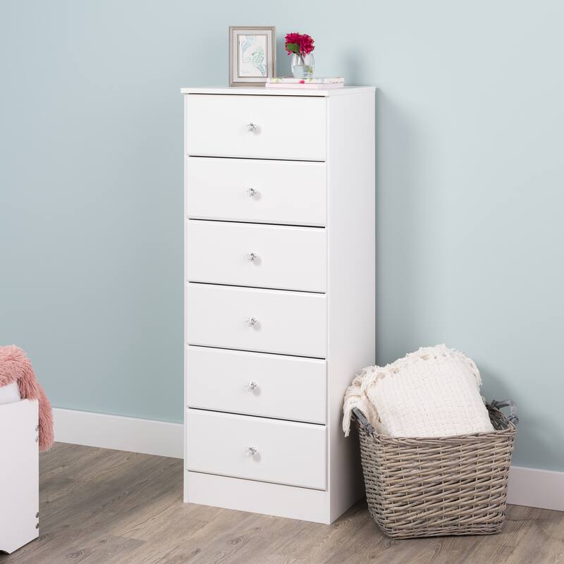 Prepac Astrid 6 Drawer Dresser for Bedroom, Tall Chest of Drawers, Bedroom Furniture, Clothes Storage and Organizer - Crystal White