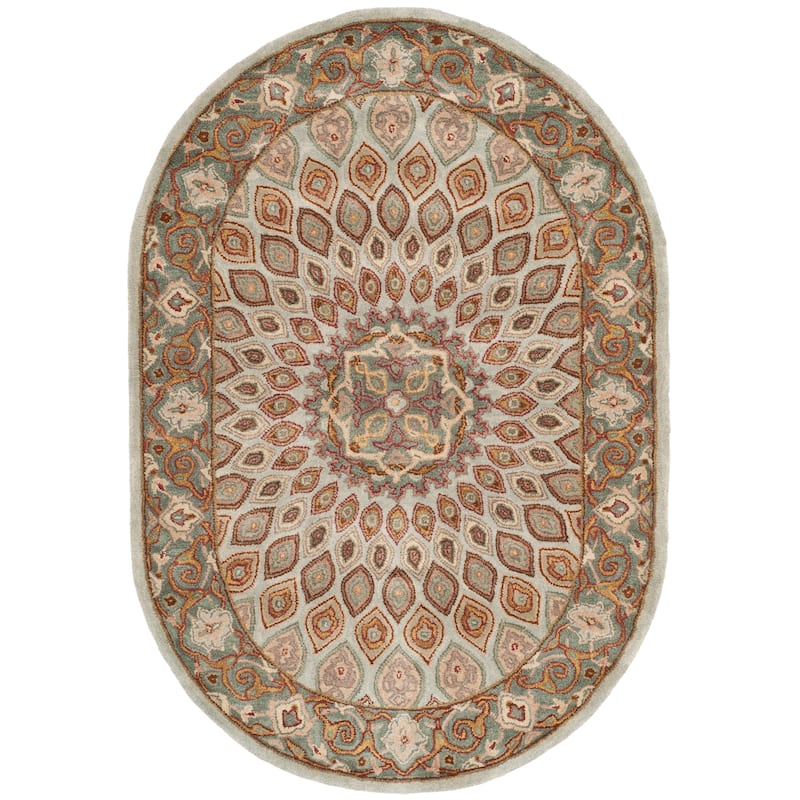 SAFAVIEH Handmade Heritage Wayfarer Traditional Oriental Wool Rug - 4'6" x 6'6" Oval - Blue/Grey