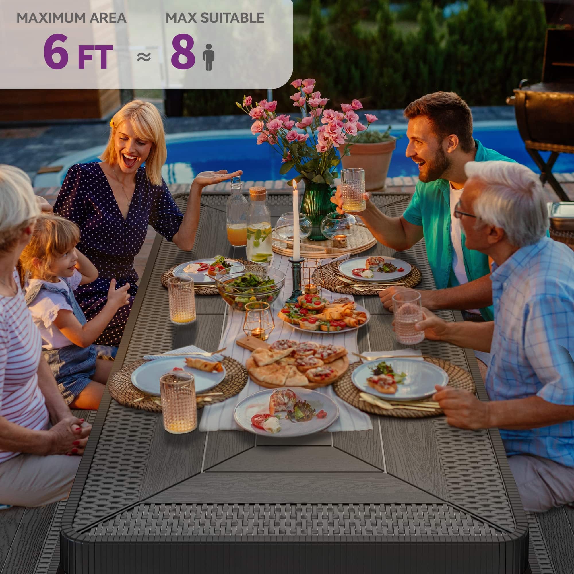 Moasis 6FT 8Person Patio Picnic Table Set with Woven Texture On Sale