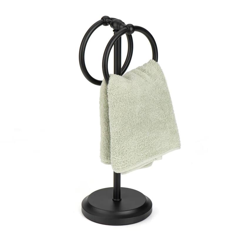 Matte Black Stainless Steel Double Ring Fingertip Towel Holder With Heavy Base