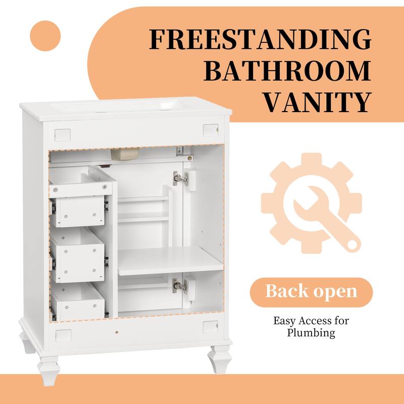 Bathroom Vanity with Ceramic Sink Top, Bathroom Cabinet Base and Ceramic Basin Set