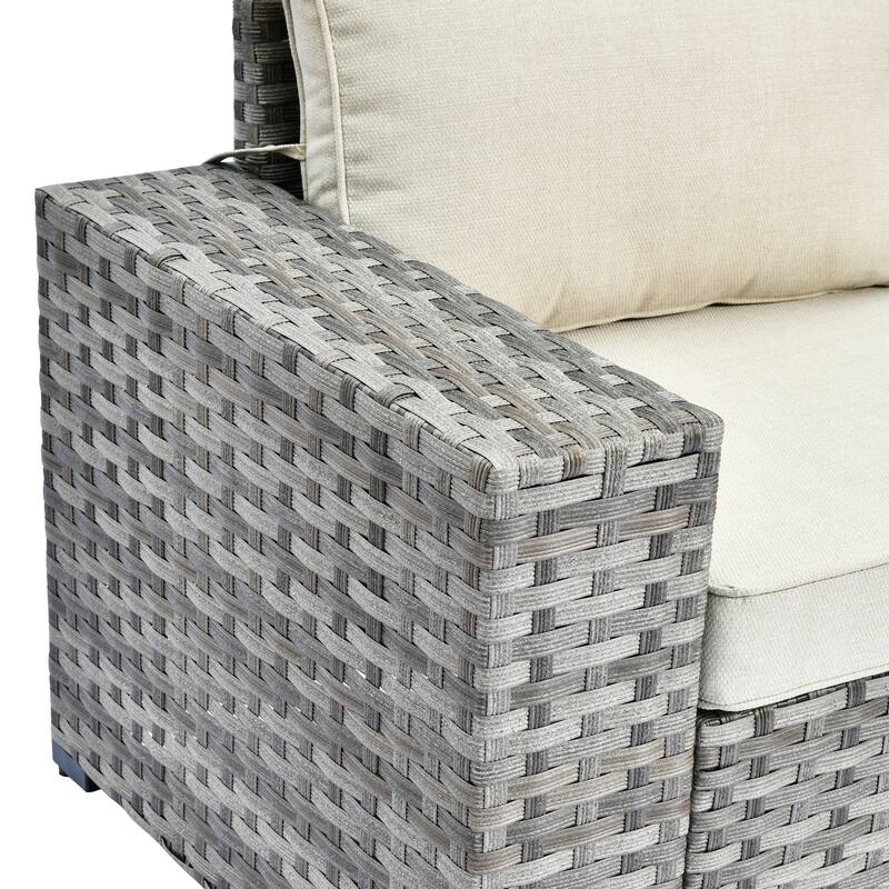 OVIOS Patio Wicker Furniture Wide Arm 7-piece Fire Pit Set with Table