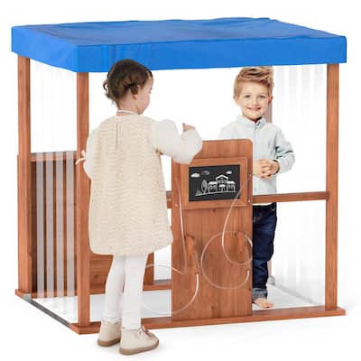 Gymax Kids Gas Station Playhouse w/ Gas Refueling Guns Chalkboards &