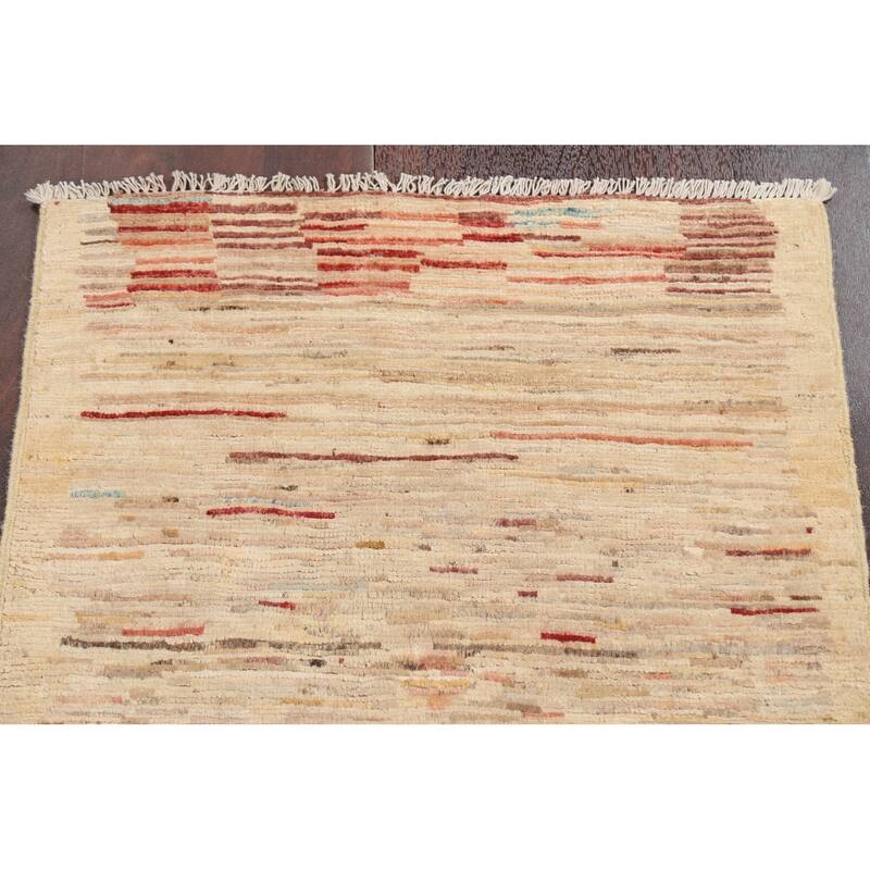 Striped Contemporary Gabbeh Kashkoli Wool Area Rug Hand-knotted Carpet - 2'4" x 4'0"