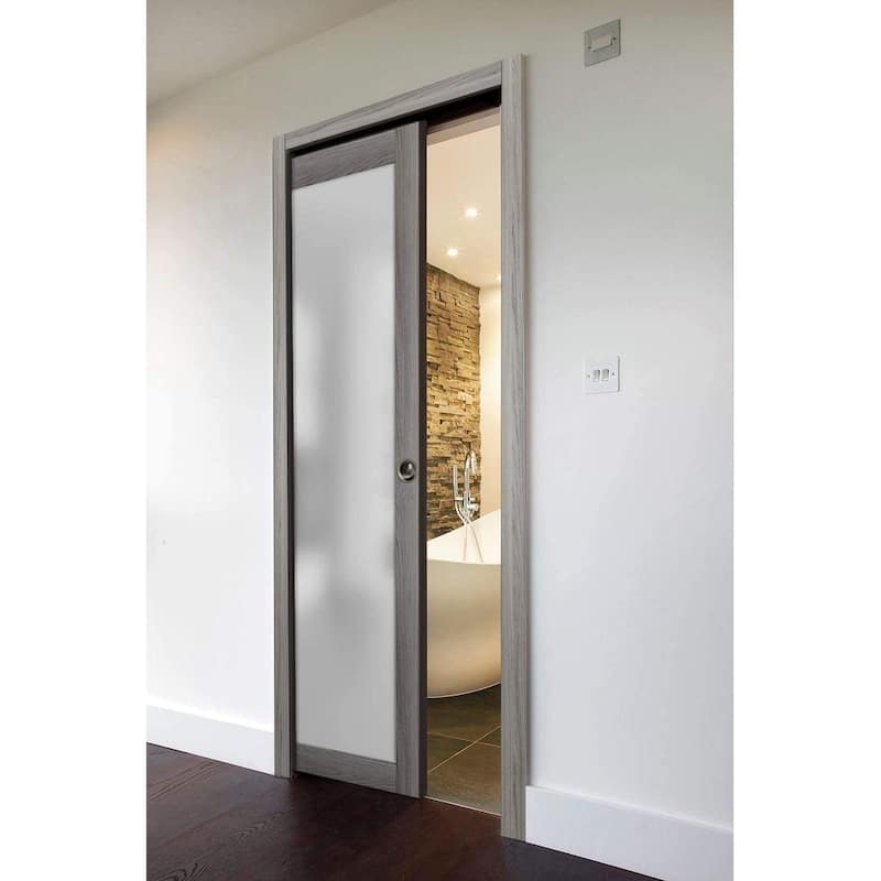 SartoDoors Planum 2102 | Interior French Doors French Door | Solid Wood w/ Glass | Hardware Set | 18x80, Oak