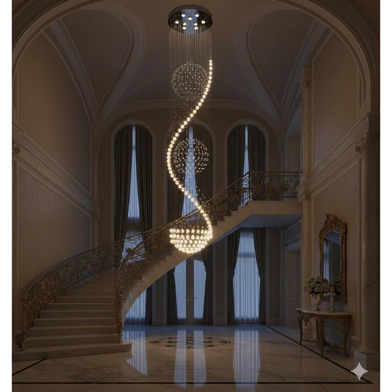 Transitional 9-Light Crystal Spiral Chandelier