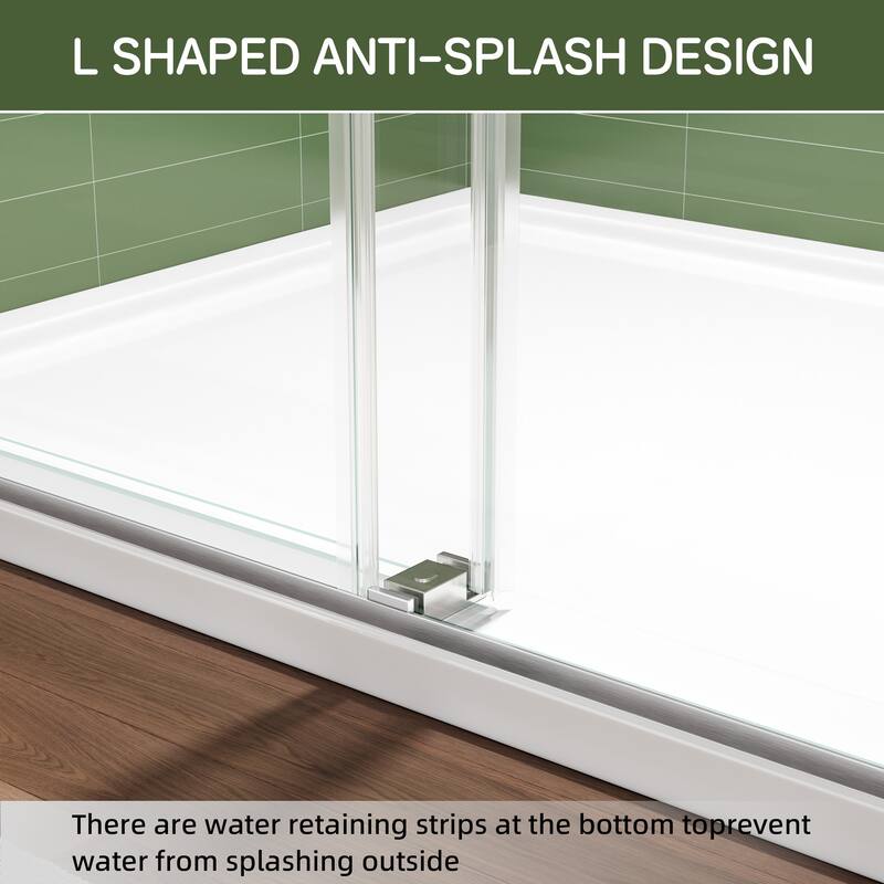 72" x 59" Frameless Double Sliding Shower Door, 8mm Easy-Clean Tempered Glass, 304 Stainless Hardware, Reversible