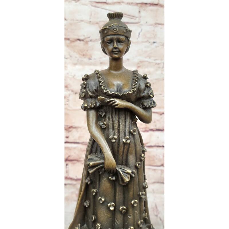 Art Deco Bronze Sculpture Of Queen In Floral Dress - Female Figure By Milo