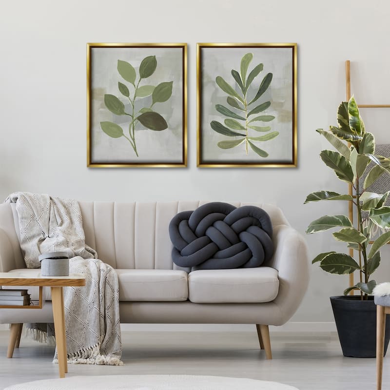 Stupell Green Leaf Branches on Grey Framed Floater Canvas Wall Art Design By Lanie Loreth (Set of 2)