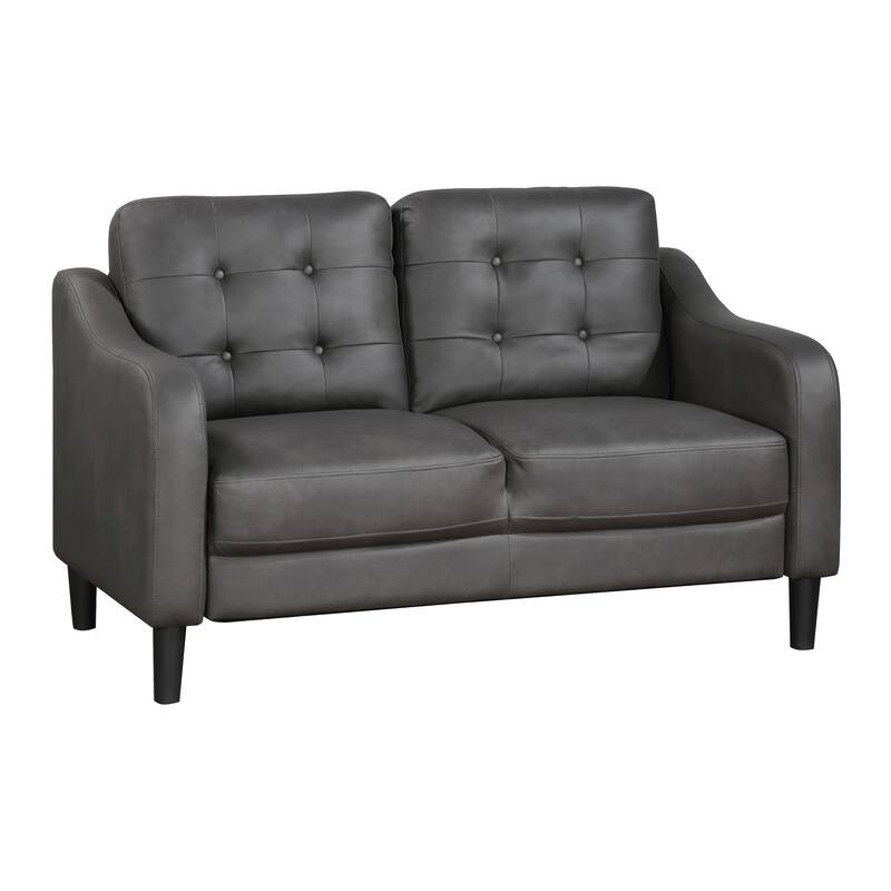 Gray Polished Microfiber Upholstered 1Pc Loveseat Button Tufted Contoured Arms Solid Wood Frame Casual Living Room Furniture