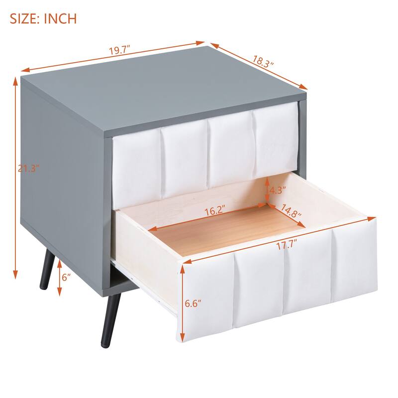 2Drawer Nightstand for Bedroom, Mordern Wood+Linen Bedside Table with
