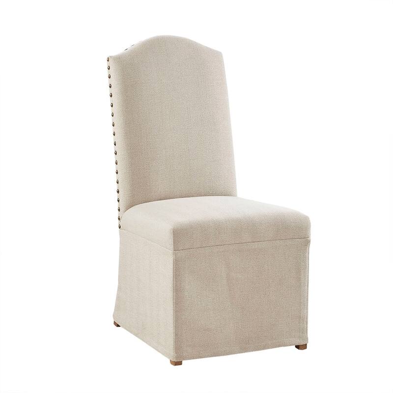 Nailhead Trim High Back Dining Chair Skirt Chair Set of 2, Beige