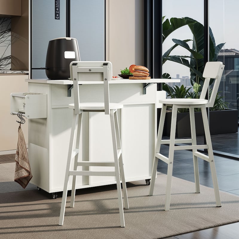 Moasis Wooden Kitchen Island with Drop Leaf Rolling Cart Extra Large Work Surface and Storage Drawers Towel Spice Rack